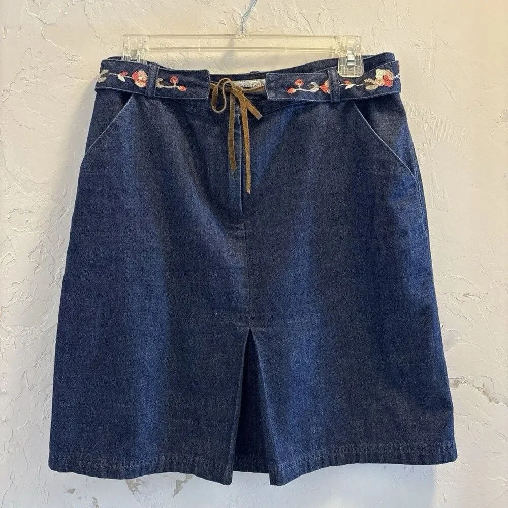 Vintage Ann Taylor Belter Denim Skirt Countrycore Boho Embroidered belt Size 6